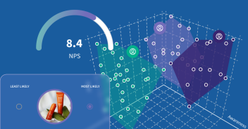 3D graph analyzing multiple variables, mapping persona clusters at key intersections, set against a blue background