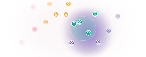 Image of concentric circles and human heads to indicate segments of people